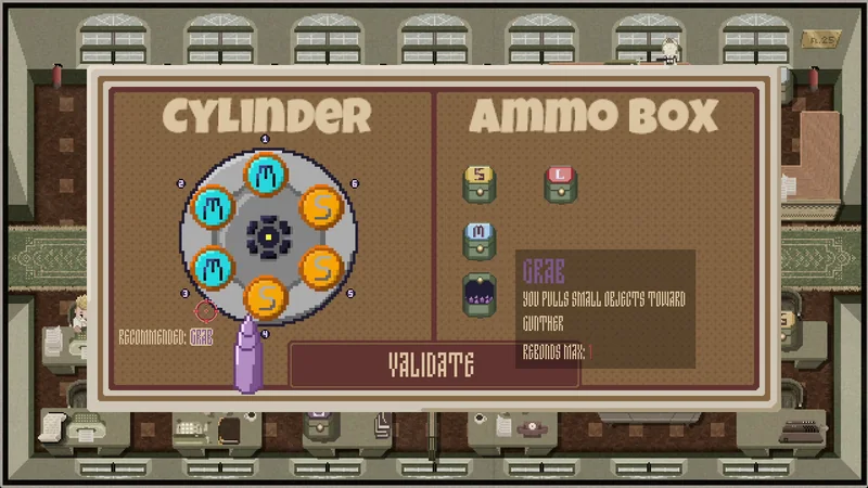 The Cylinder and Ammo box screen: choosing special bullets before a level
