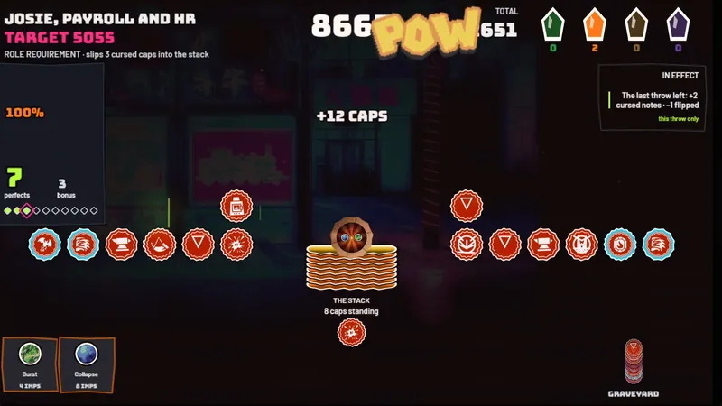 Imps caps exploding in a chain: POW, +12 caps